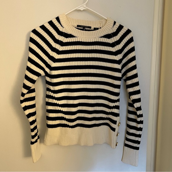 Scotch and Soda Black and White Striped Pullover Crew Neck Sweater - Picture 3 of 6